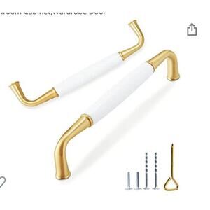 BE 10 Pack Arched Ceramic Zinc Alloy Cabinet Handles White & Satin Gold NEW